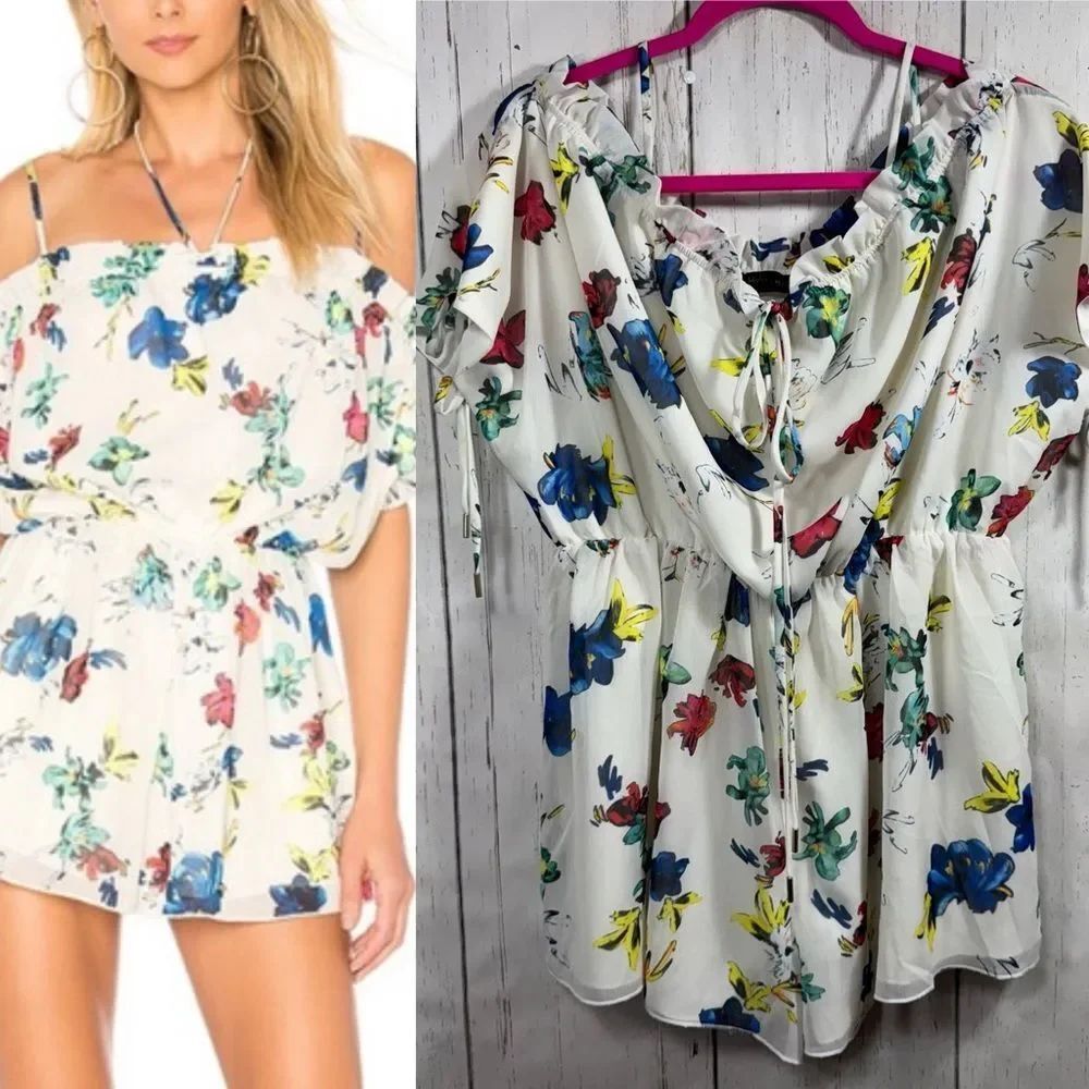 House of Harlow 1960 x REVOLVE Garnier Floral Romper Off Shoulder Size M Boho